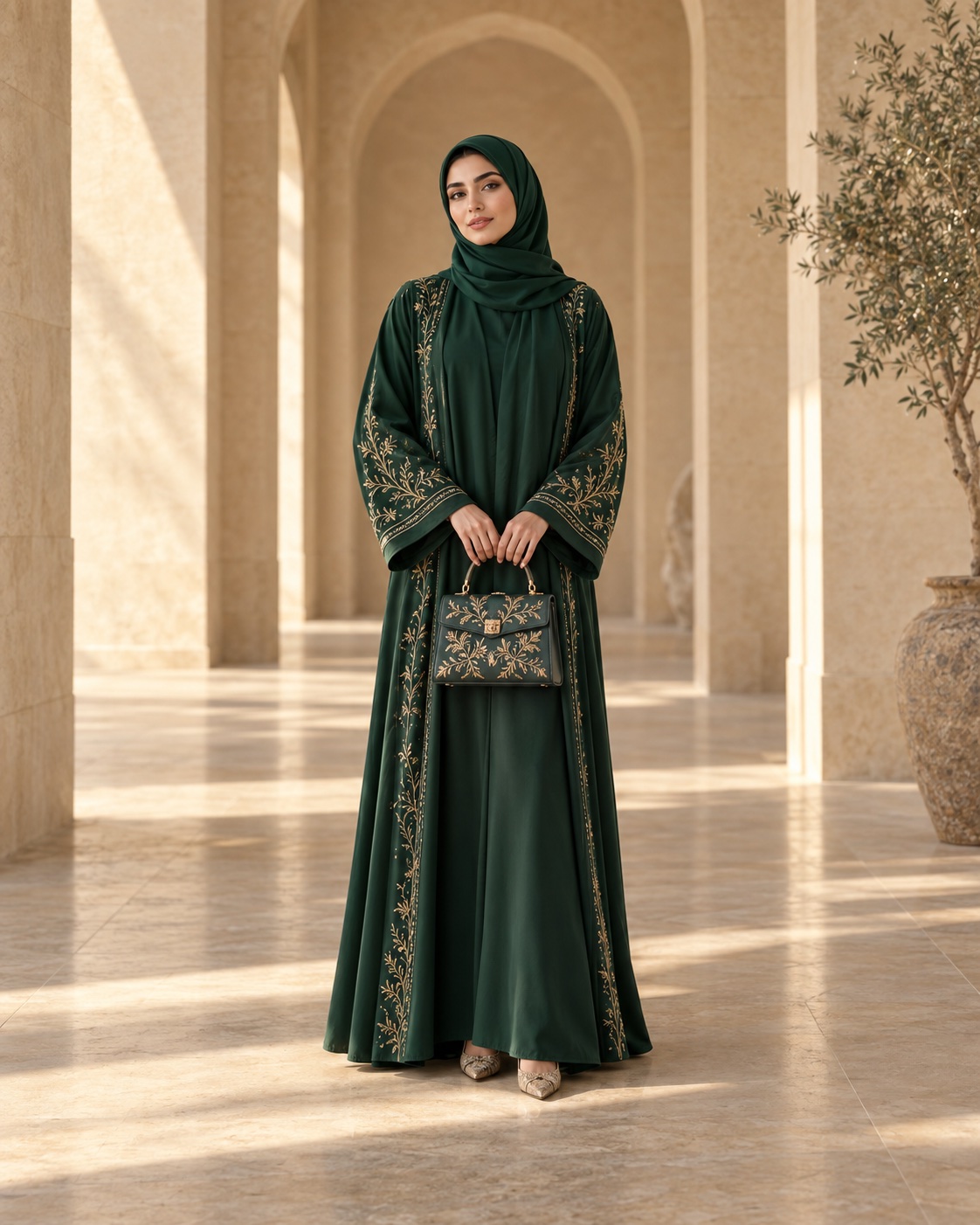 Bold emerald modest outfit