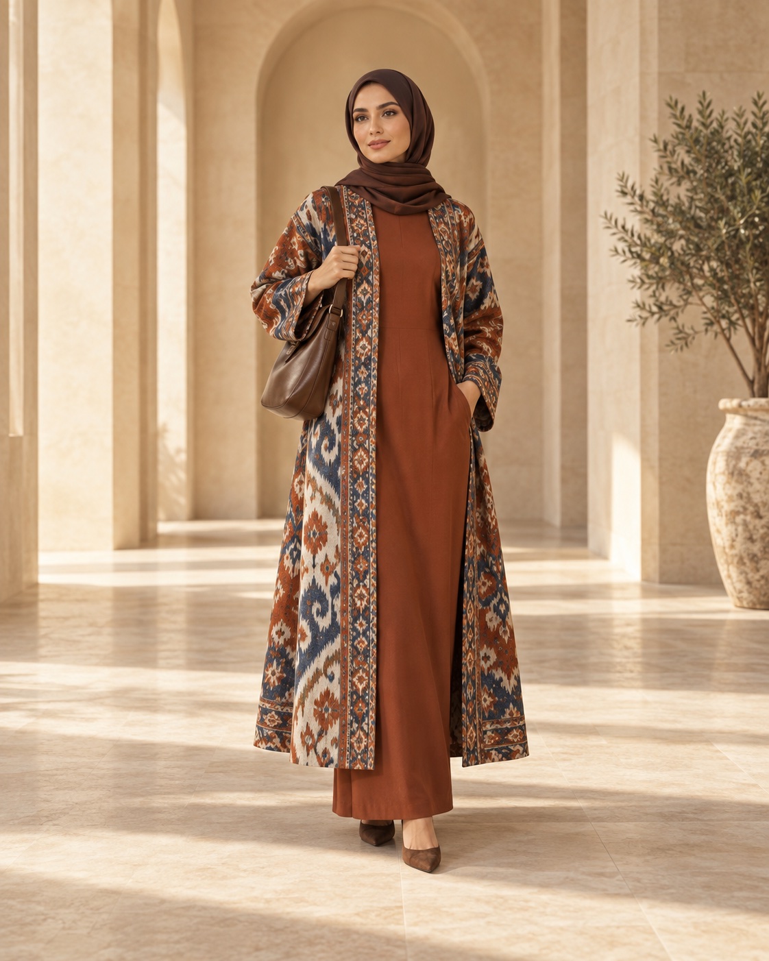 Eclectic patterned modest outfit